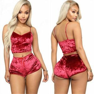 Two Piece Velvet Lingerie Top And Shorts Set
